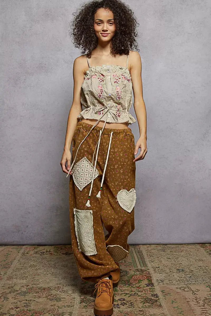 POL Floral Embroidered Cropped Cami With Lace Trim - Fritsch & Co.