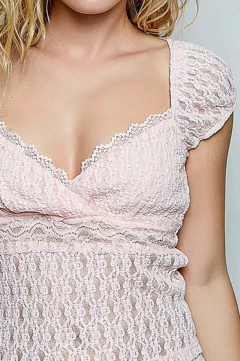 POL Sweetheart Neck Lace Short Sleeve Top For Women - Fritsch & Co.