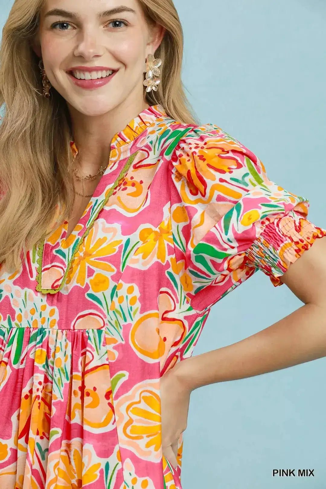 Umgee Floral Print Puff Sleeve Tiered Midi Dress - Fritsch & Co.