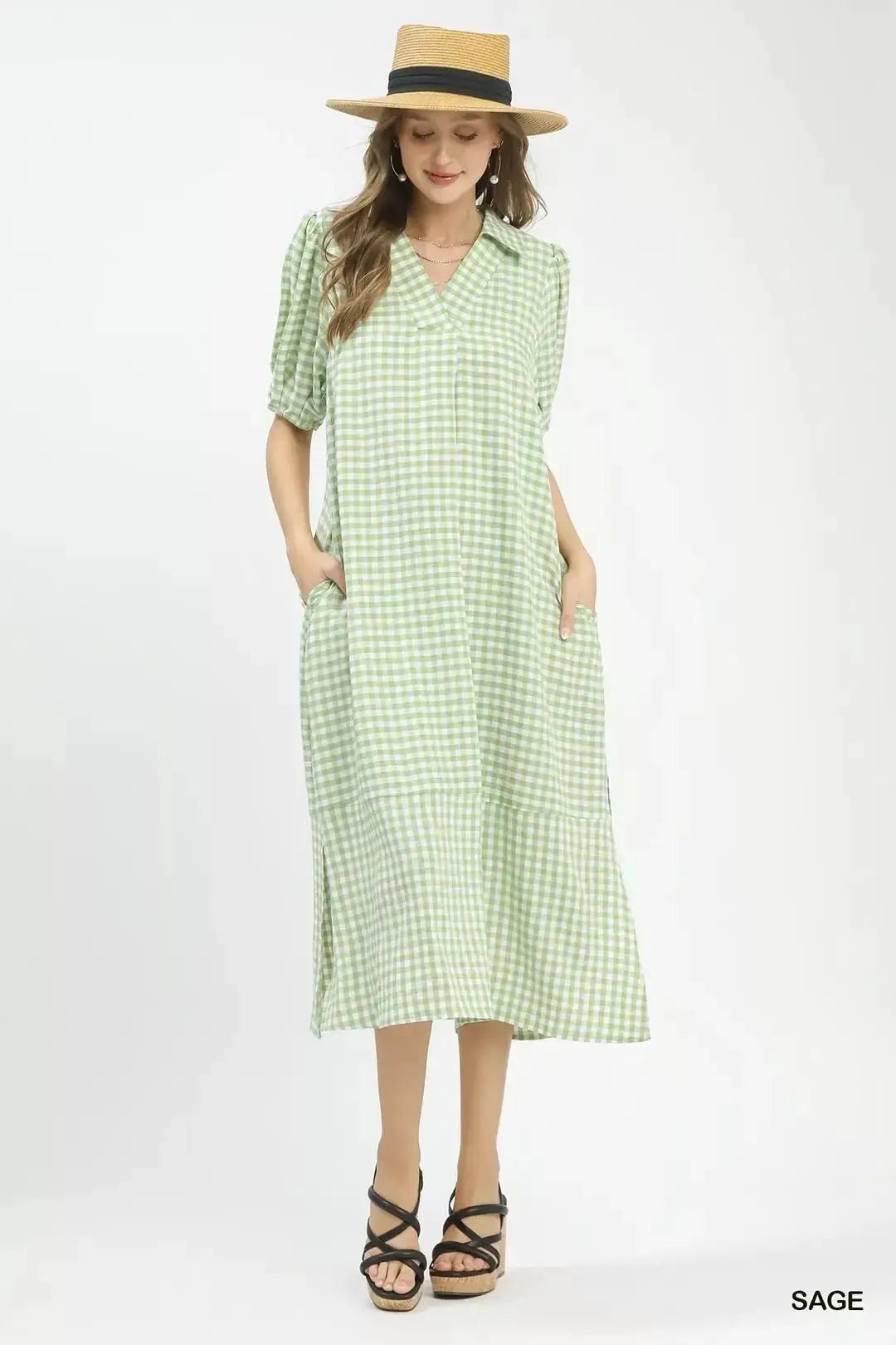 Umgee Gingham Midi Dress with Side Pockets - Fritsch & Co.