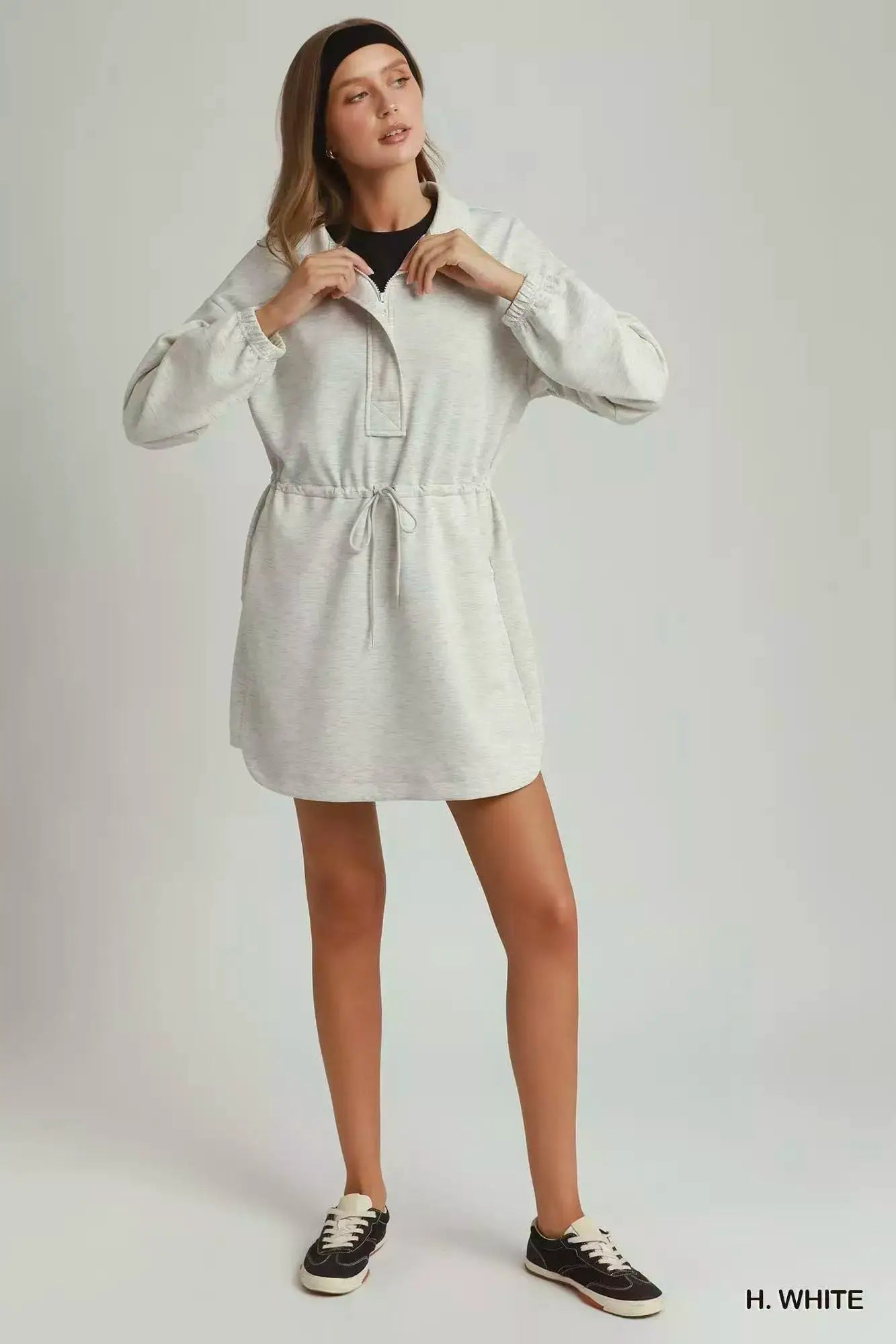 Umgee Half Zip - Up Drawstring Waist Dress - Fritsch & Co.