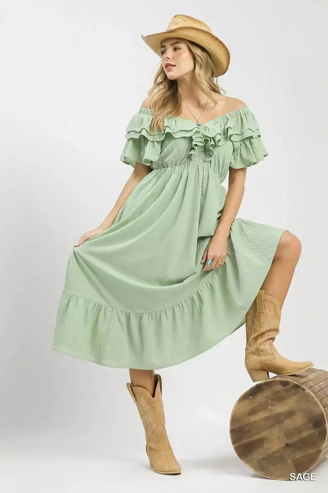 Umgee Textured Ruffle Midi Dress - Fritsch & Co.