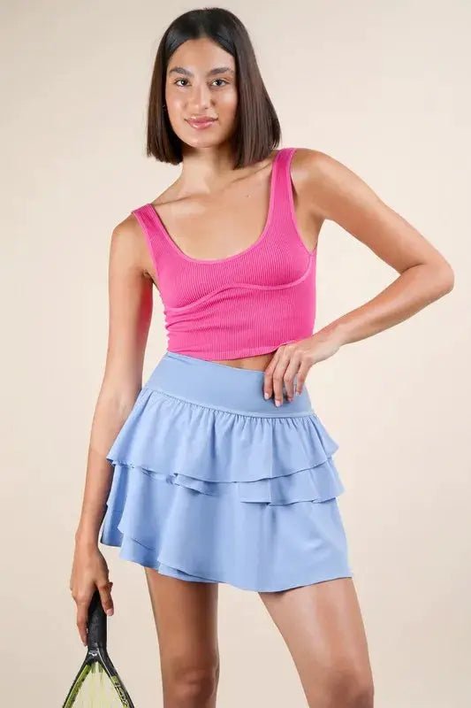 VERY J Riffled Tiered Layers Activewear Skirt with Shorts - Fritsch & Co.