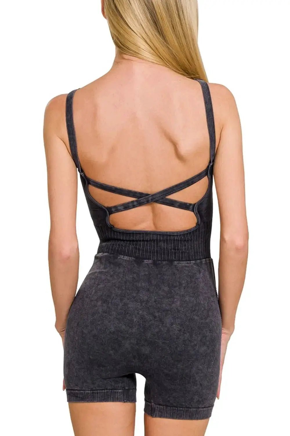 Zenana Washed Sports Romper With Removable Bra Pad - Fritsch & Co.