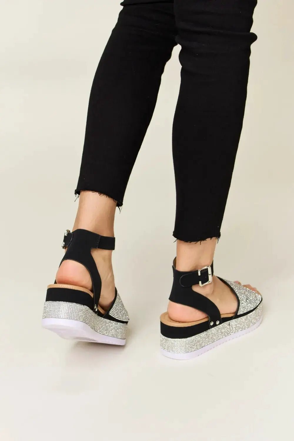Forever Link Rhinestone Buckle Strappy Wedge Sandals - Fritsch & Co.