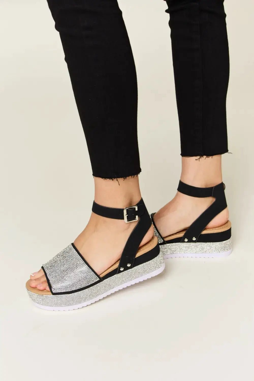 Forever Link Rhinestone Buckle Strappy Wedge Sandals - Fritsch & Co.