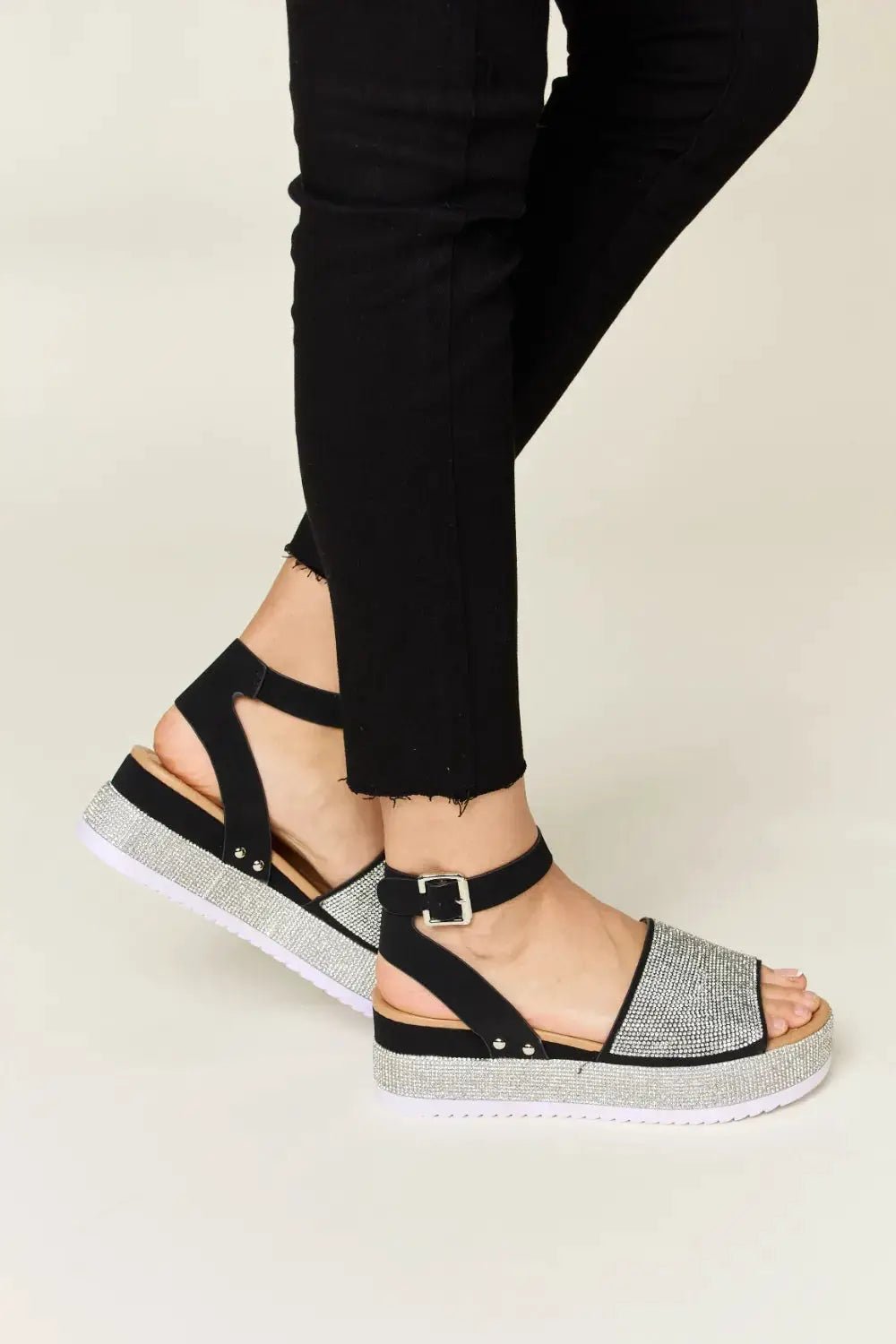 Forever Link Rhinestone Buckle Strappy Wedge Sandals - Fritsch & Co.