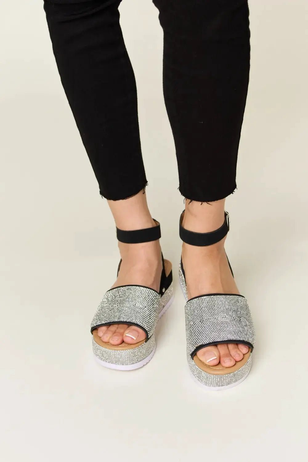 Forever Link Rhinestone Buckle Strappy Wedge Sandals - Fritsch & Co.