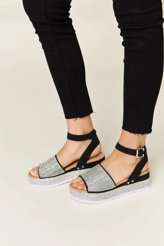 Forever Link Rhinestone Buckle Strappy Wedge Sandals - Fritsch & Co.