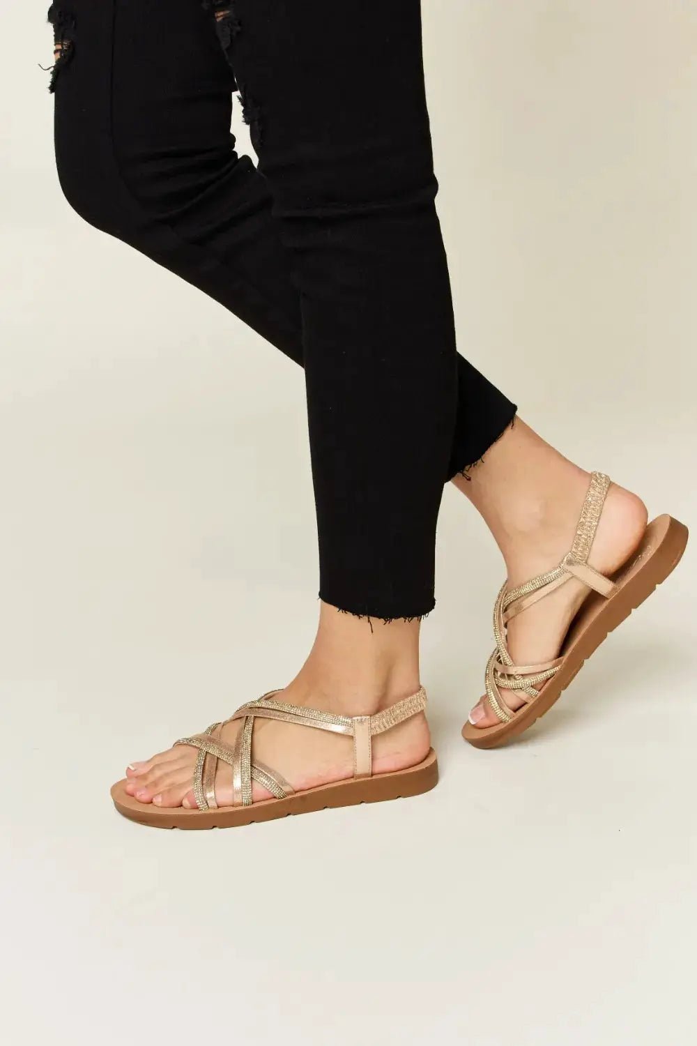 Forever Link Rhinestone Crisscross Flat Sandals - Fritsch & Co.