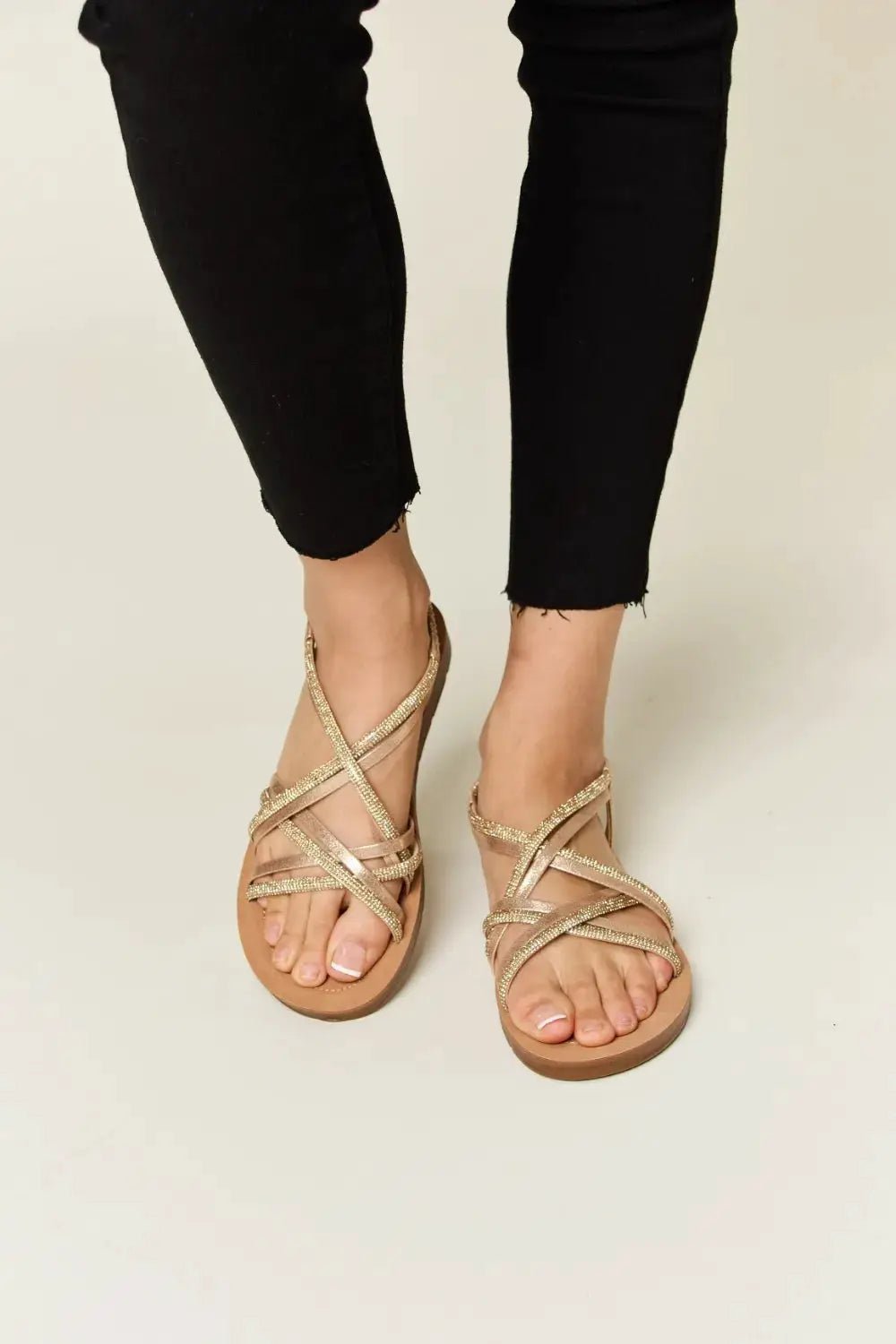 Forever Link Rhinestone Crisscross Flat Sandals - Fritsch & Co.