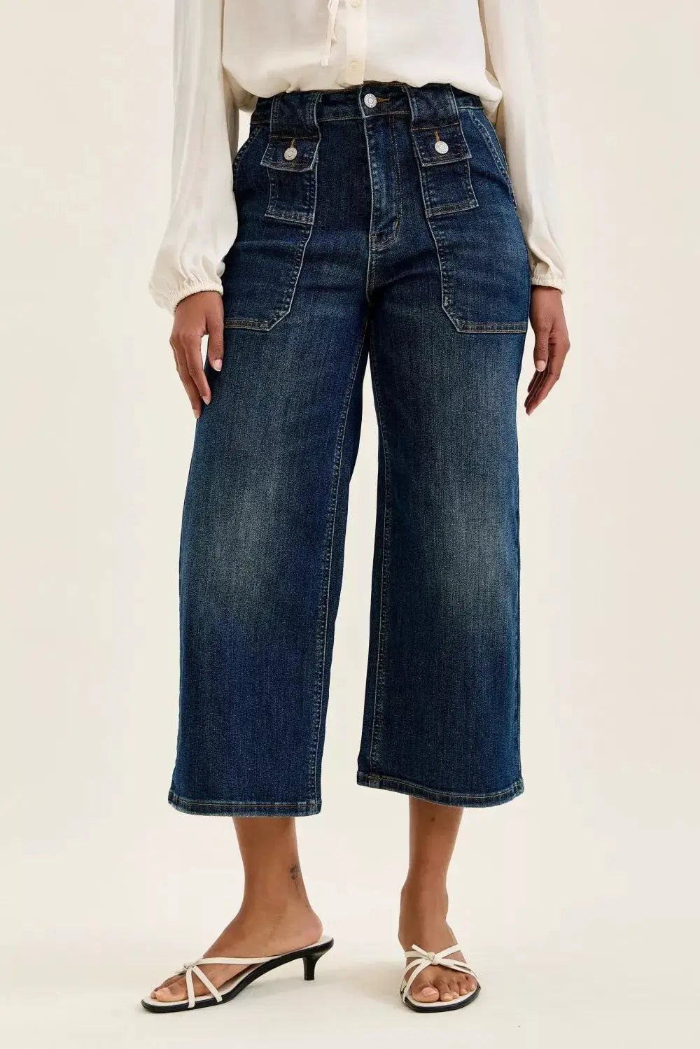 Judy Blue High Waist Wide Crop Utility Jeans With Patch Pockets - Fritsch & Co.
