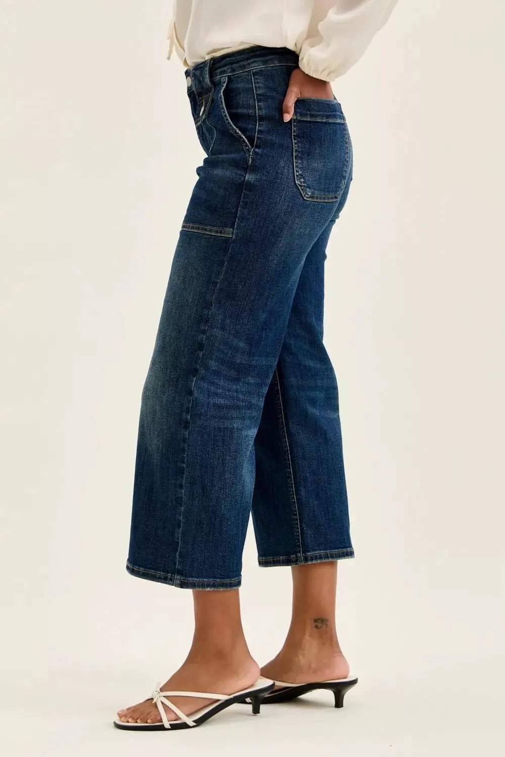 Judy Blue High Waist Wide Crop Utility Jeans With Patch Pockets - Fritsch & Co.