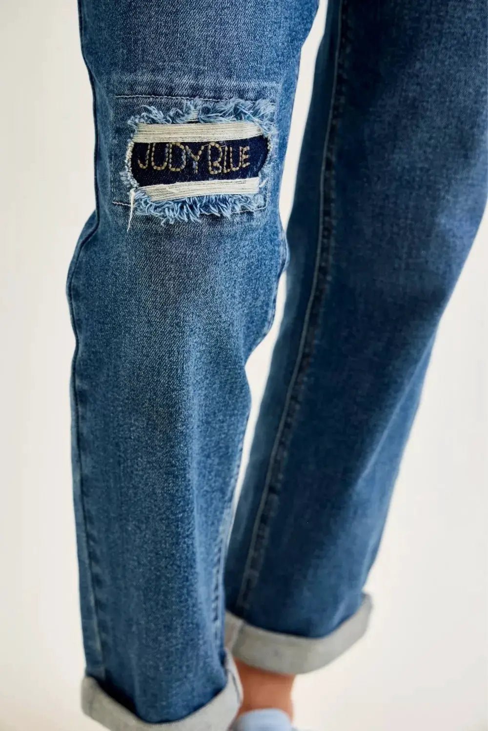 Judy Blue Mid Rise Boyfriend Jeans Embroidered Repair Patch - Fritsch & Co.