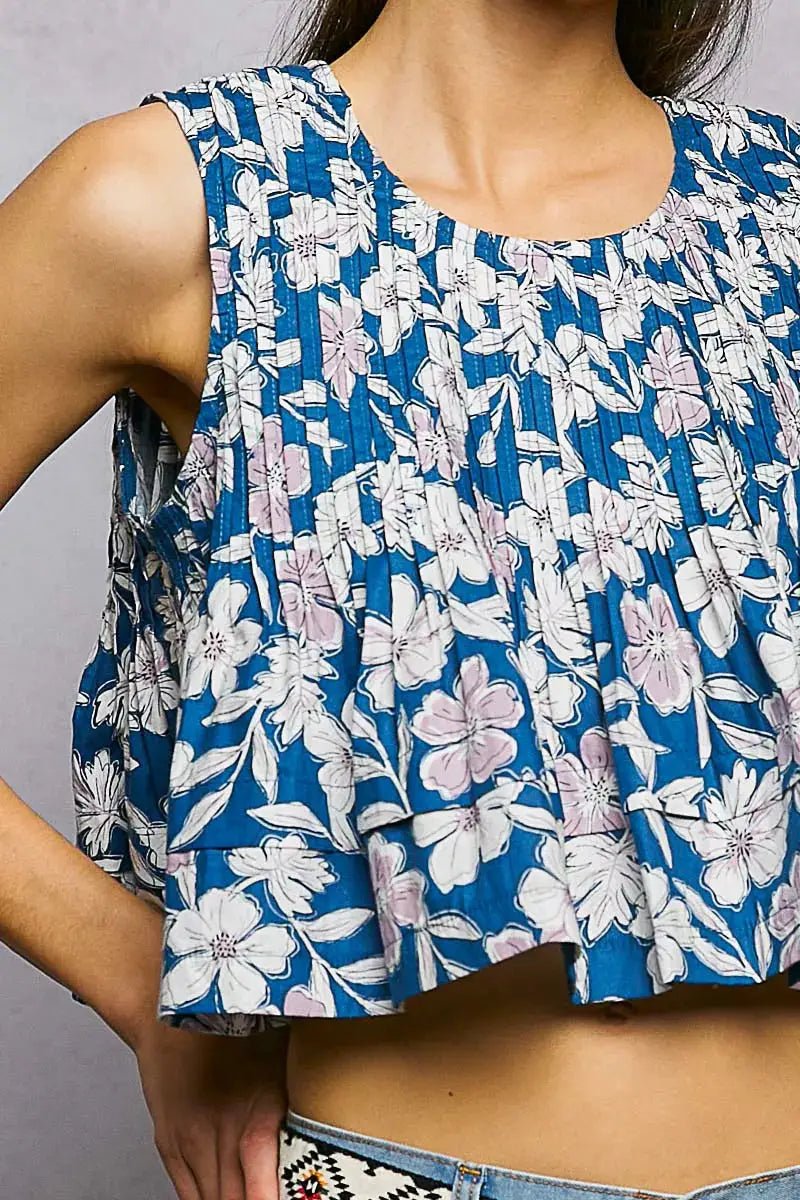 POL Floral Round Neck Cropped Pintuck Tank Top For Summer - Fritsch & Co.
