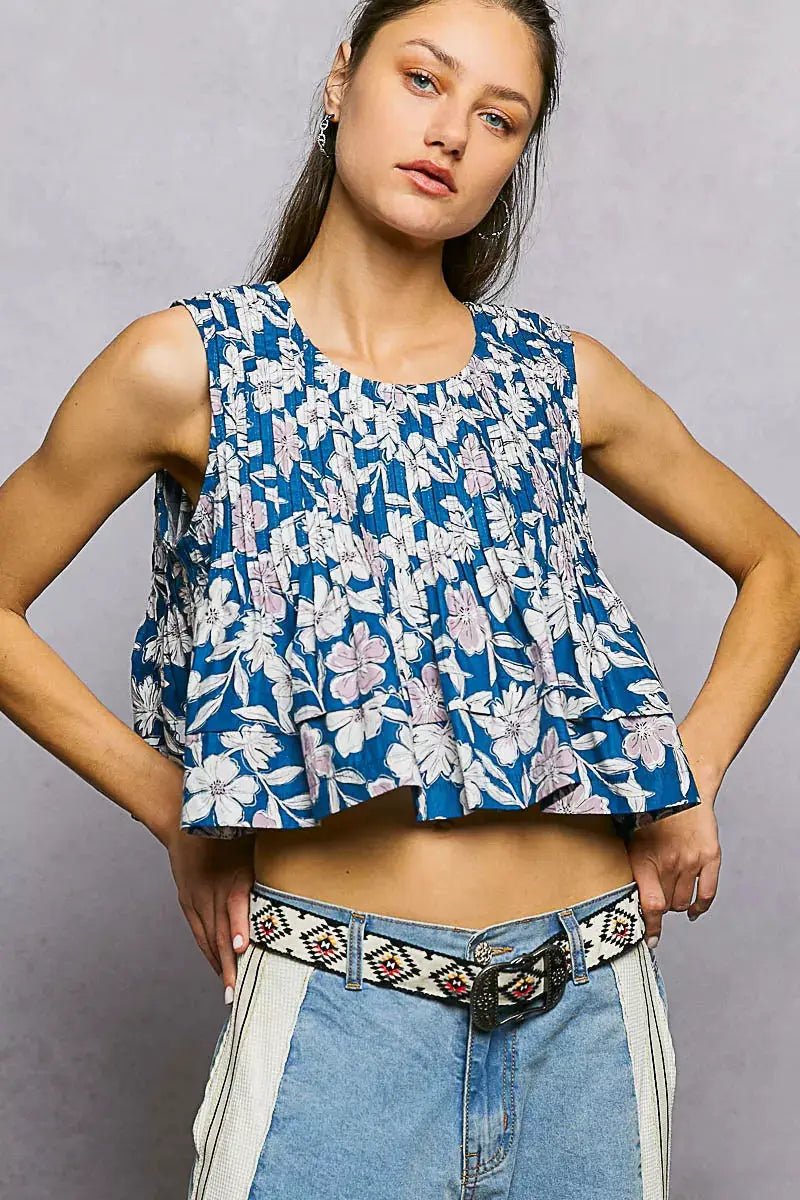 POL Floral Round Neck Cropped Pintuck Tank Top For Summer - Fritsch & Co.