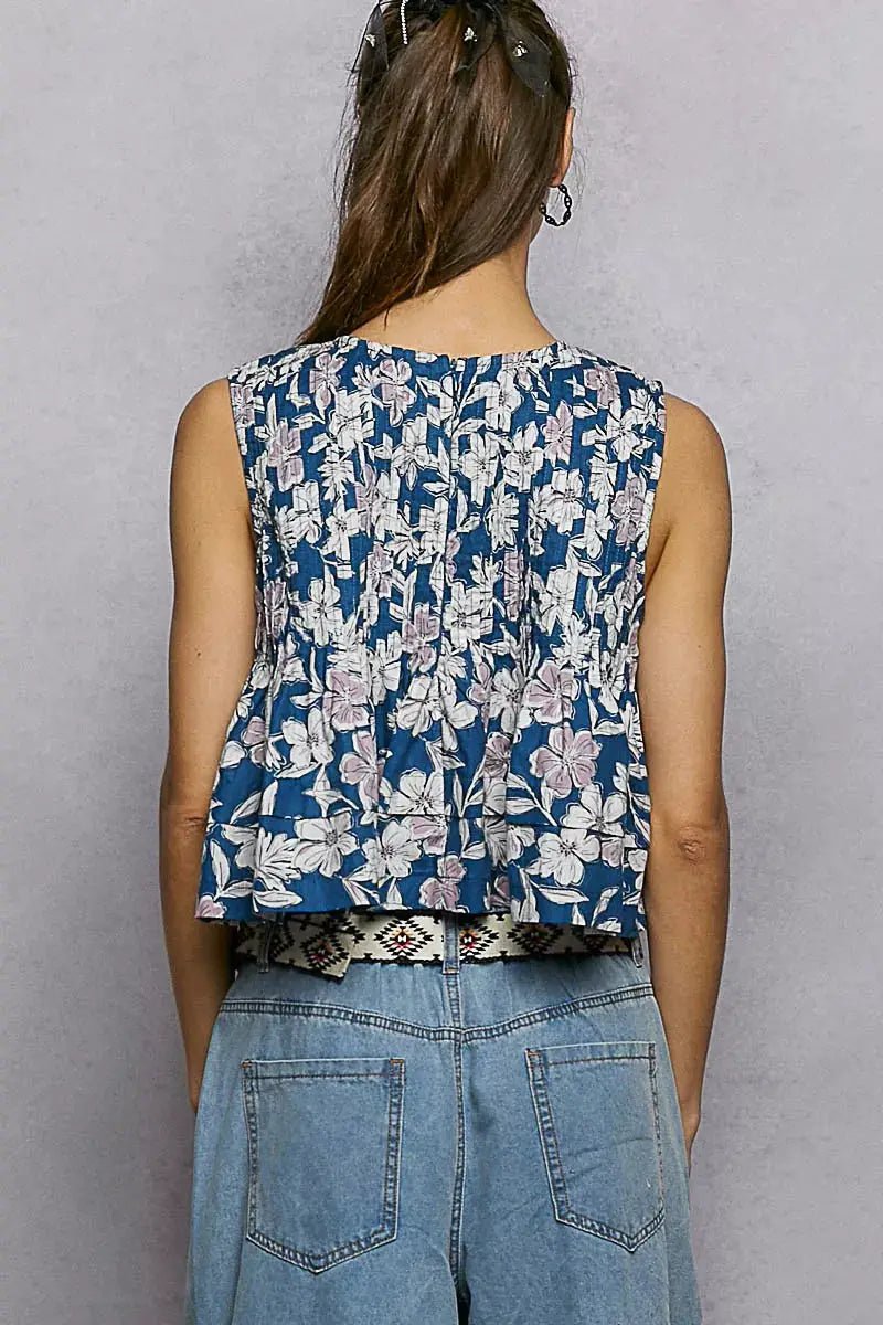 POL Floral Round Neck Cropped Pintuck Tank Top For Summer - Fritsch & Co.