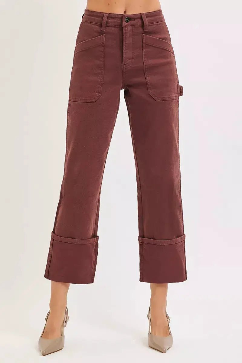 RISEN Burgundy High Rise Wide Leg Patch Jeans Plus Size - Fritsch & Co.