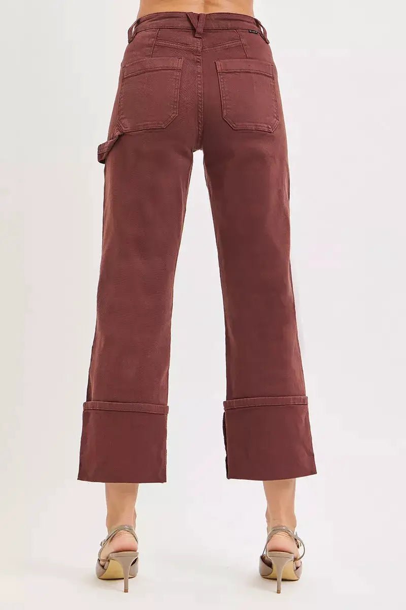 RISEN Burgundy High Rise Wide Leg Patch Jeans Plus Size - Fritsch & Co.