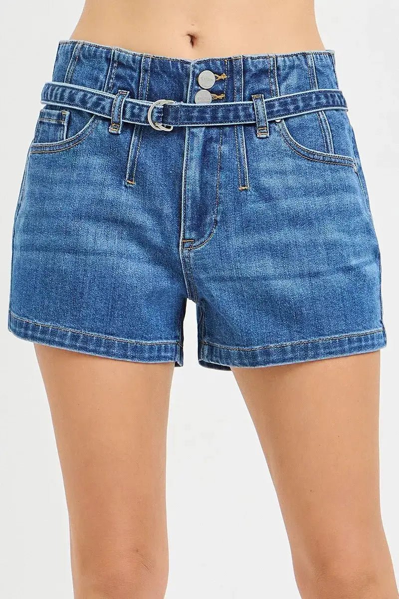 RISEN Double Button Slouchy Denim Shorts With Belt - Fritsch & Co.