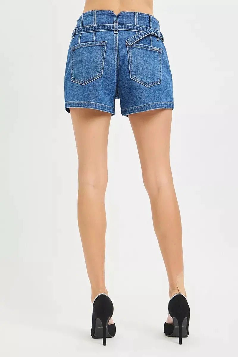 RISEN Double Button Slouchy Denim Shorts With Belt - Fritsch & Co.