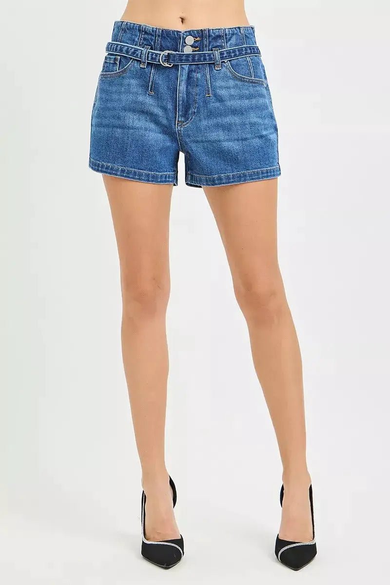 RISEN Double Button Slouchy Denim Shorts With Belt - Fritsch & Co.