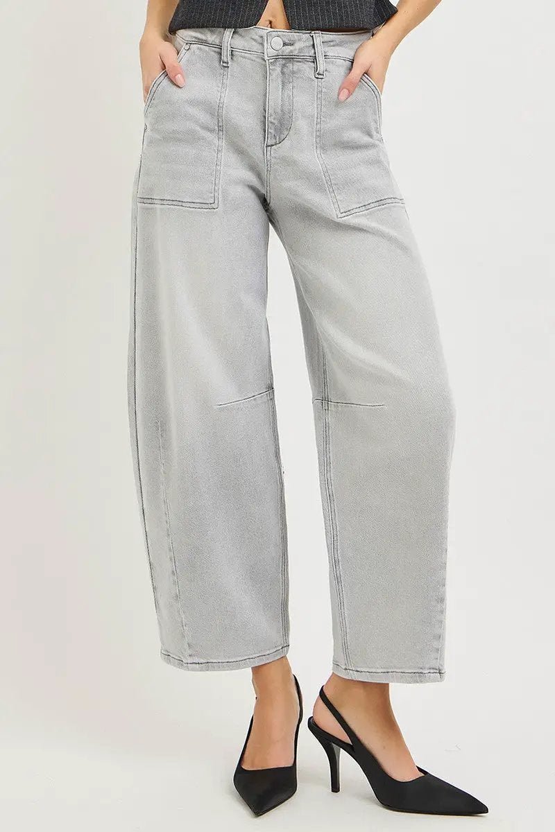 RISEN Slouchy Cropped Barrel Jeans Gray Denim For Women - Fritsch & Co.