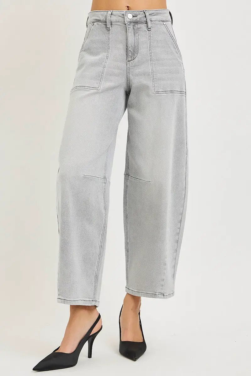 RISEN Slouchy Cropped Barrel Jeans Gray Denim For Women - Fritsch & Co.