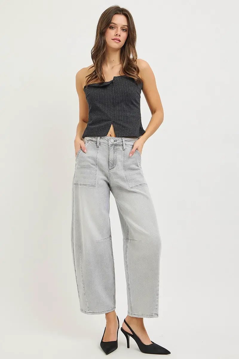 RISEN Slouchy Cropped Barrel Jeans Gray Denim For Women - Fritsch & Co.