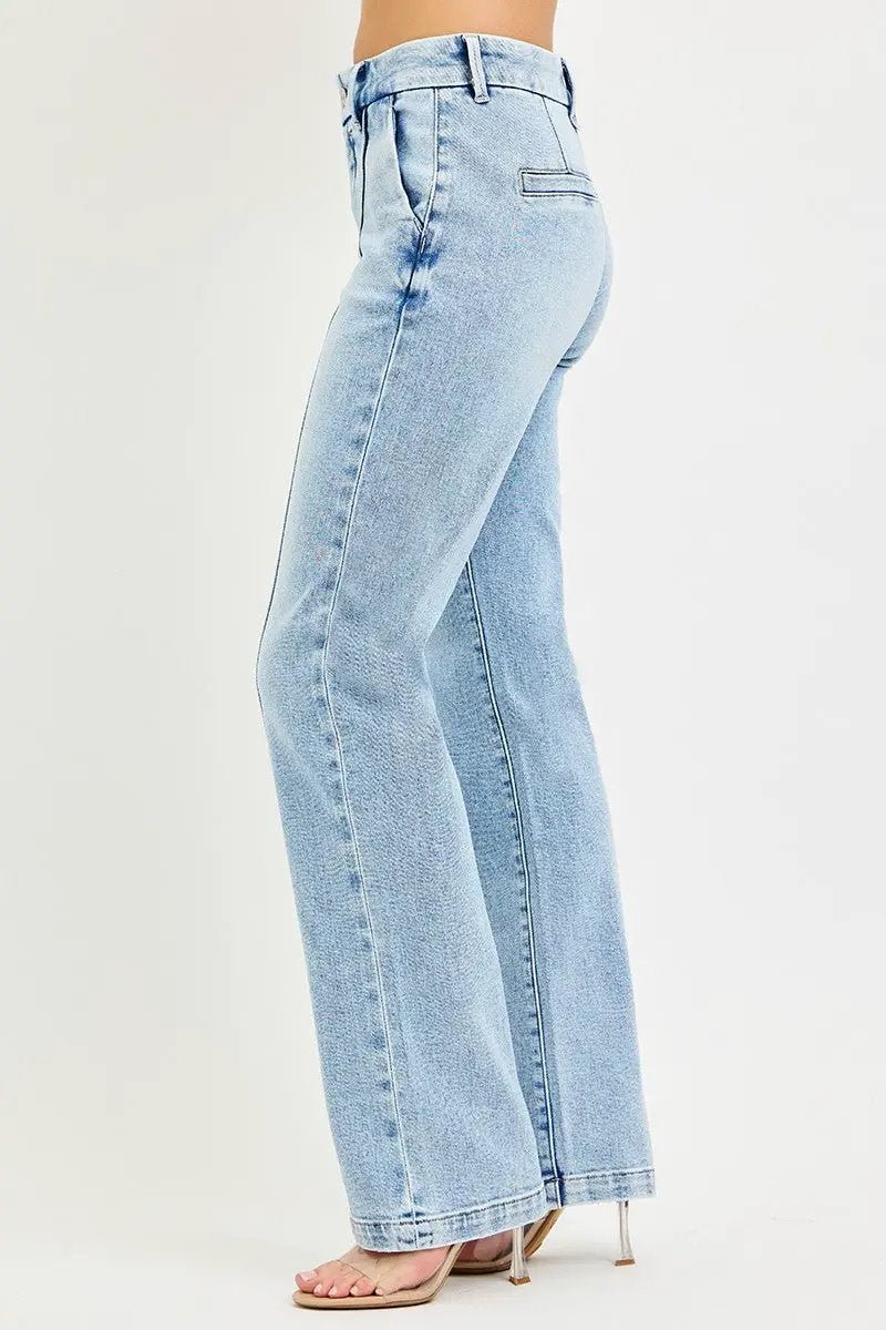 Risen Tummy Control High Rise Straight Pin Tuck Jeans For Women - Fritsch & Co.
