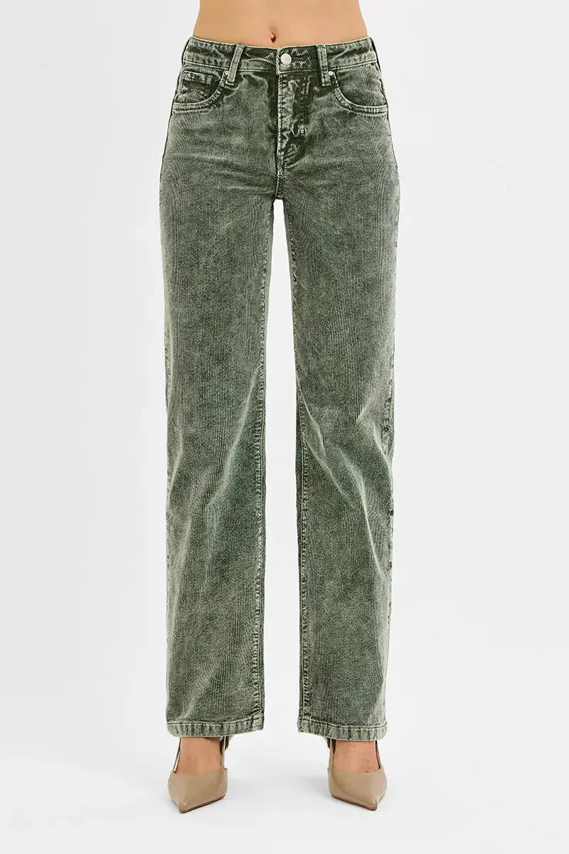 Risen Tummy Control Mid Rise Corduroy Pants Straight Leg - Fritsch & Co.