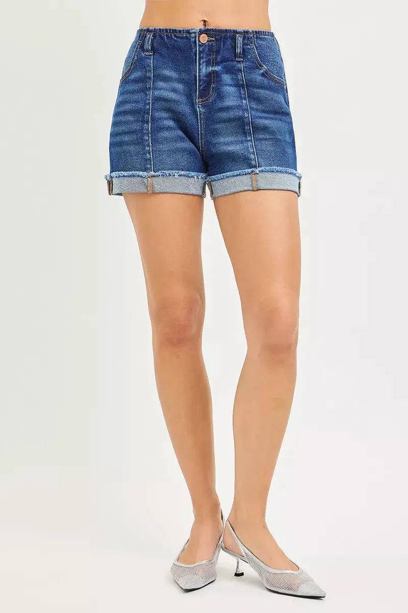 RISEN Womens Slouchy Denim Shorts With Cuffed Hem For Everyday Casual - Fritsch & Co.