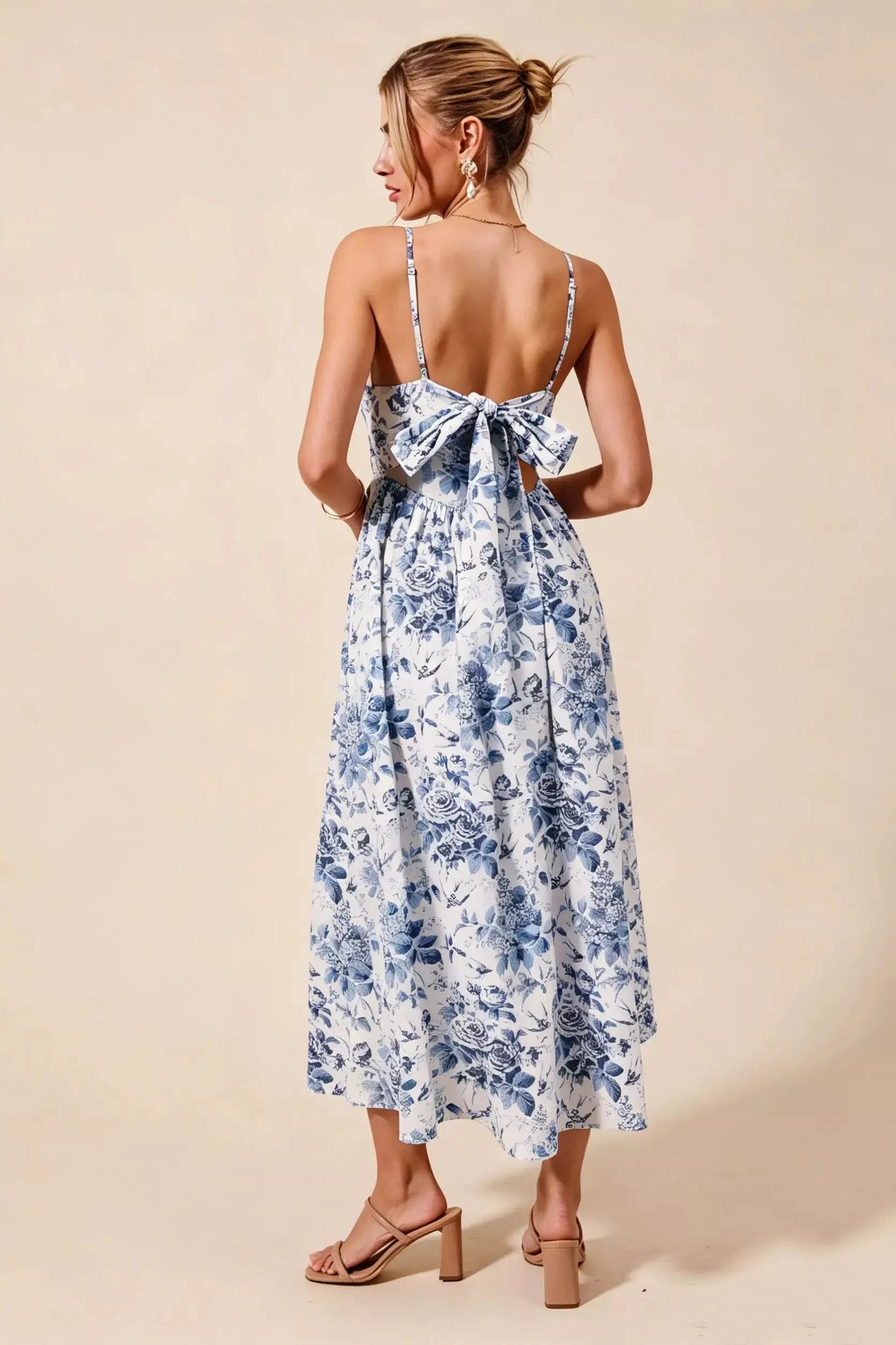SO ME Floral Woven V Neck Dress With Back Ribbon Tie - Fritsch & Co.