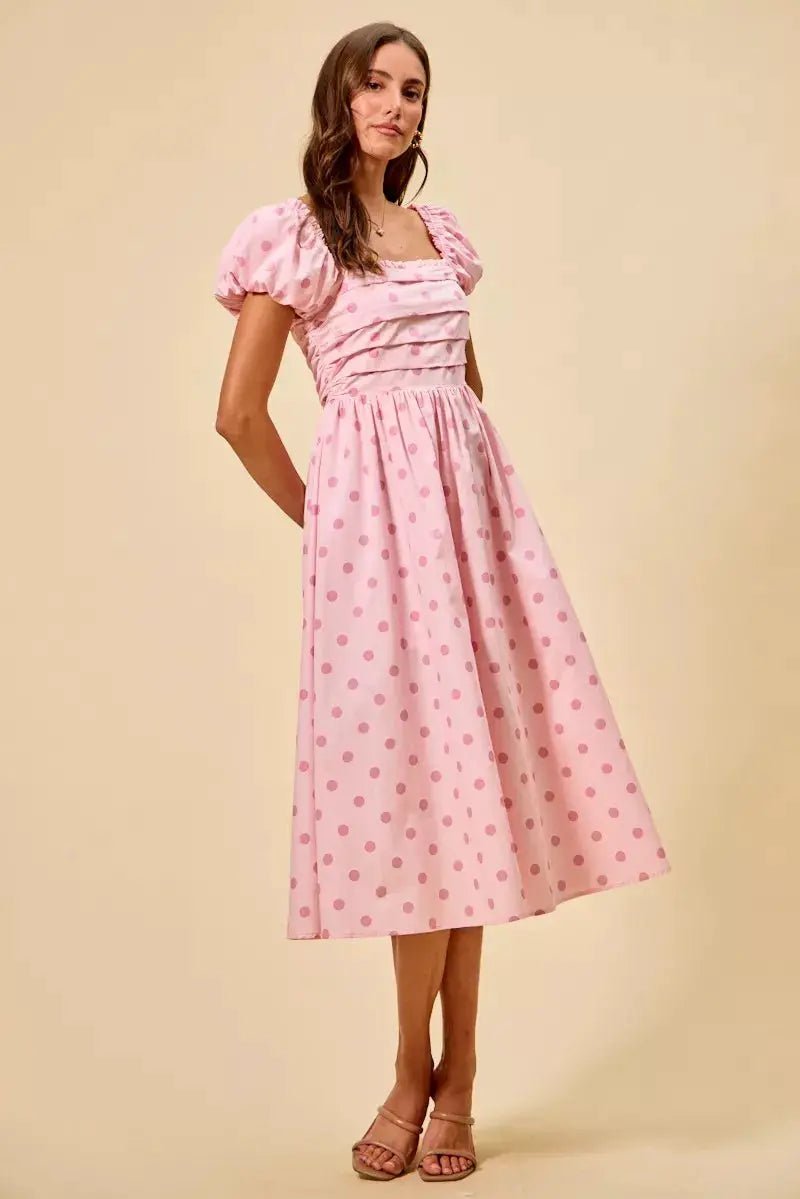 SO ME Polka Cotton Print Short Sleeves Midi Dress - Fritsch & Co.