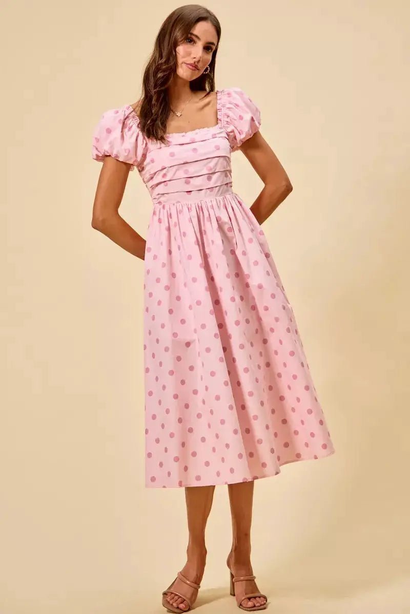 SO ME Polka Cotton Print Short Sleeves Midi Dress - Fritsch & Co.
