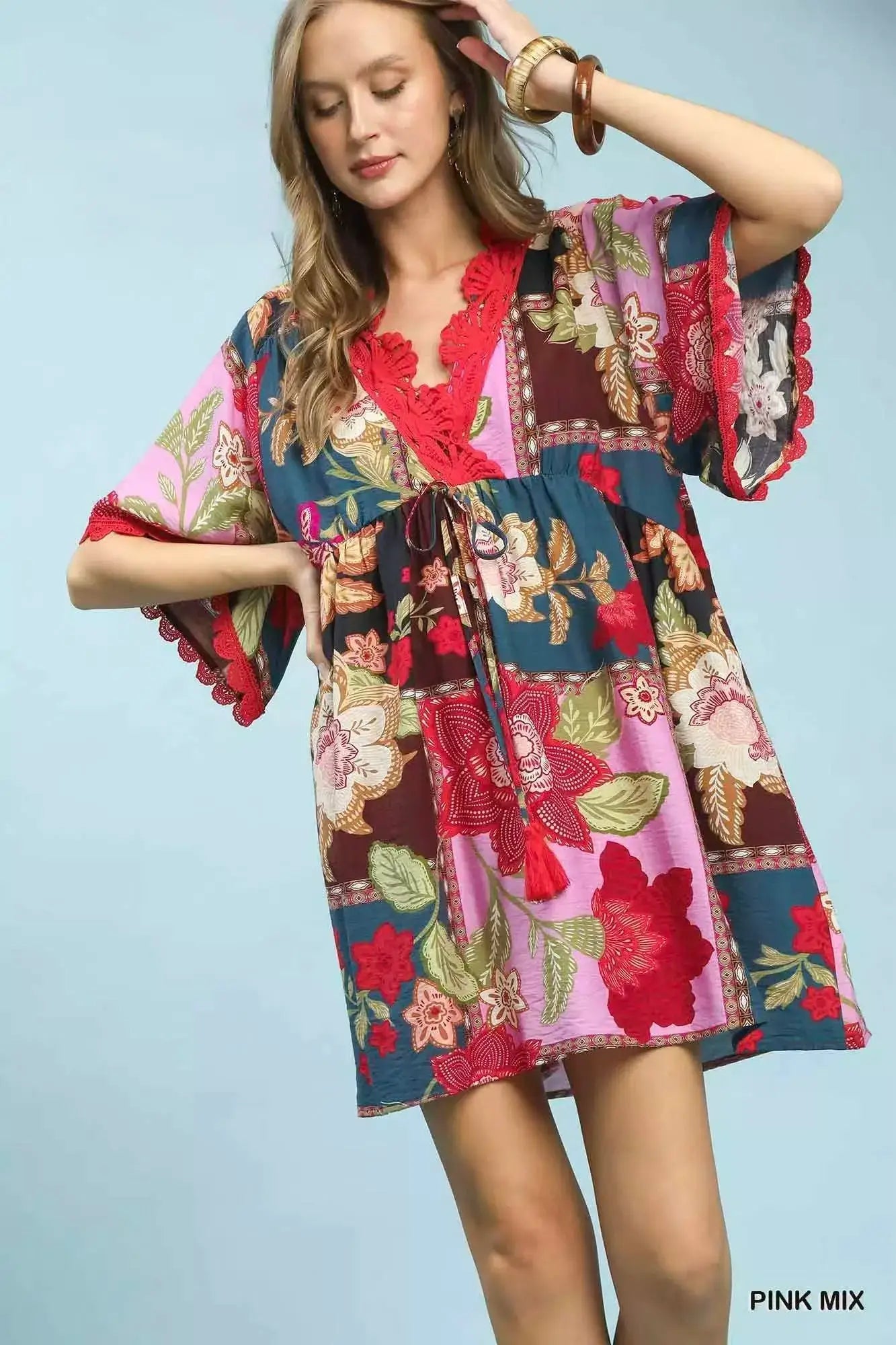 Umgee Abstract Print V - Neck Mini Dress - Fritsch & Co.