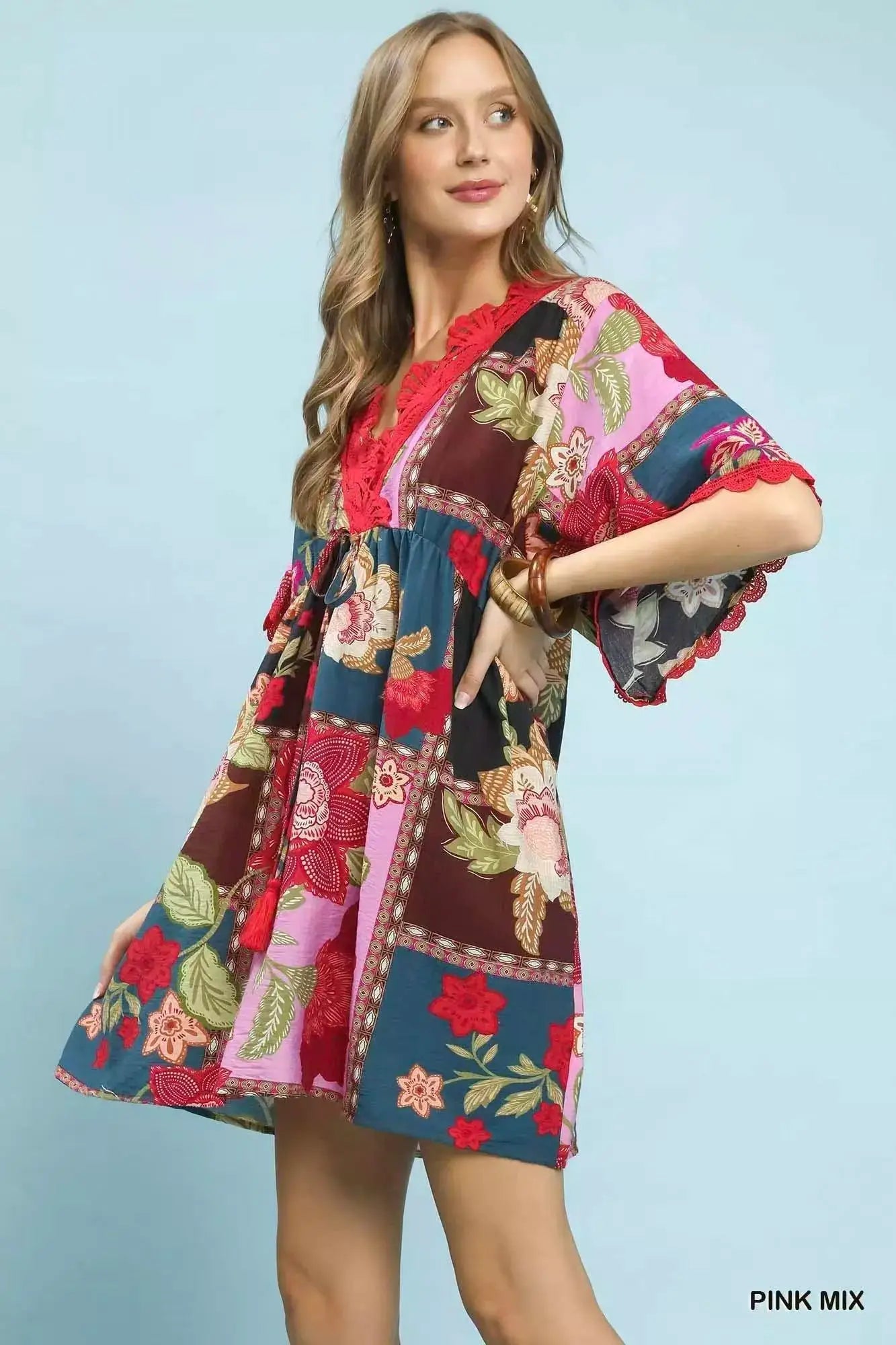 Umgee Abstract Print V - Neck Mini Dress - Fritsch & Co.