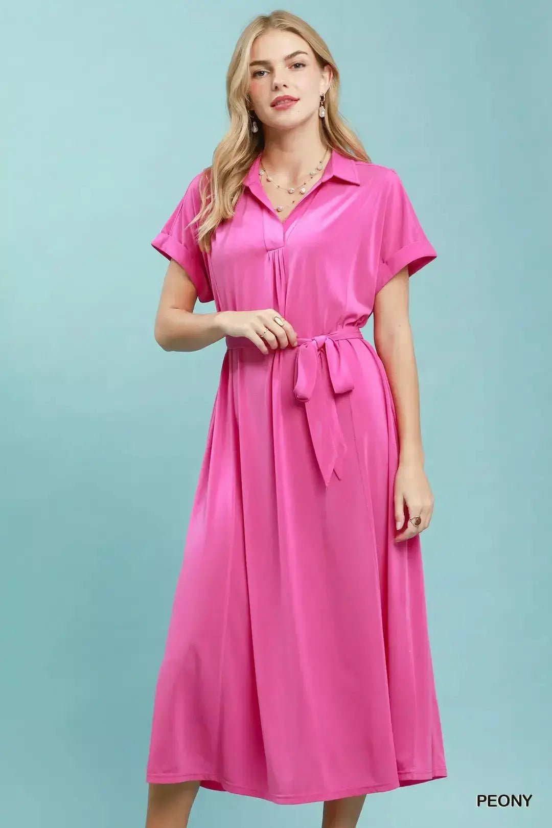 Umgee Collared Belted Midi Dress - Fritsch & Co.