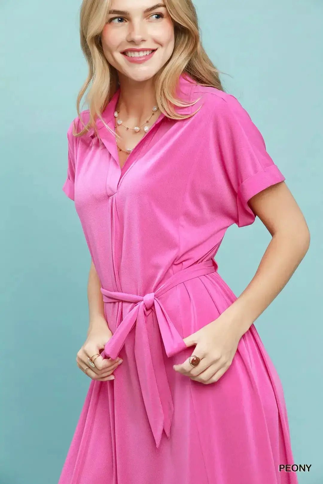 Umgee Collared Belted Midi Dress - Fritsch & Co.