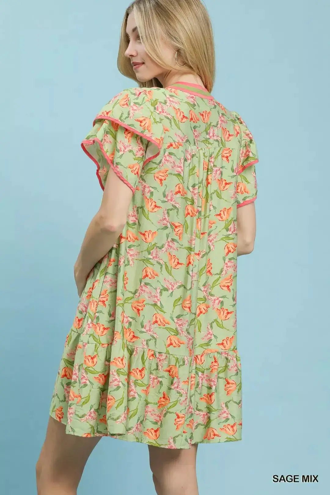 Umgee Floral Flutter Sleeve Tiered Dress - Fritsch & Co.