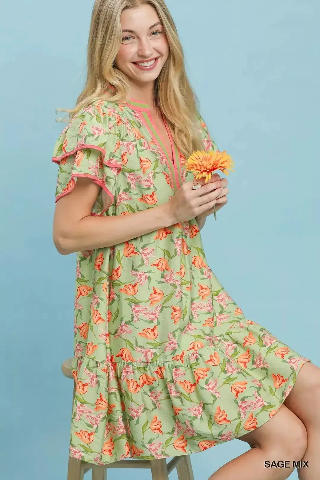 Umgee Floral Flutter Sleeve Tiered Dress - Fritsch & Co.