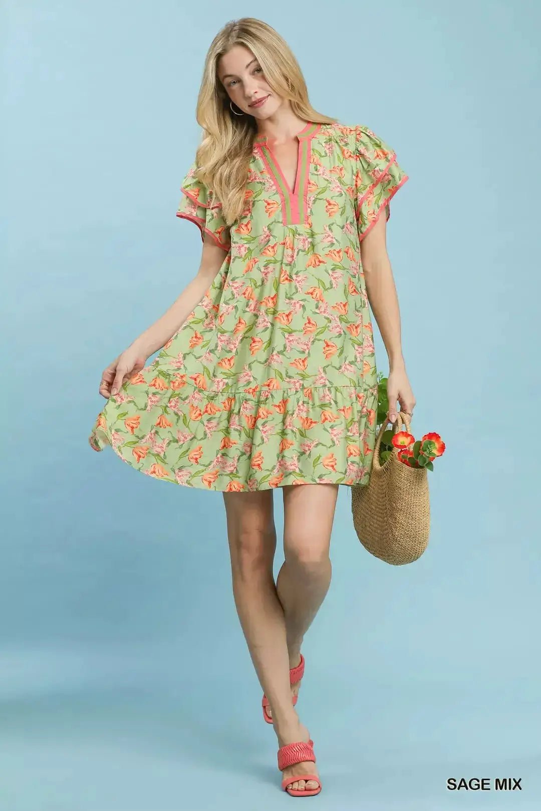 Umgee Floral Flutter Sleeve Tiered Dress - Fritsch & Co.