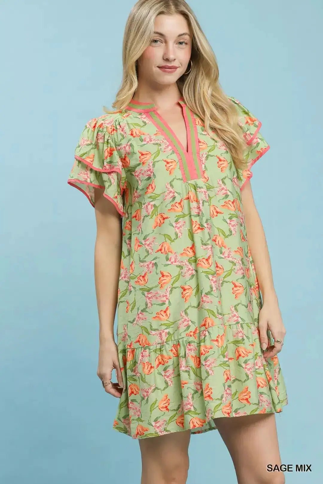 Umgee Floral Flutter Sleeve Tiered Dress - Fritsch & Co.
