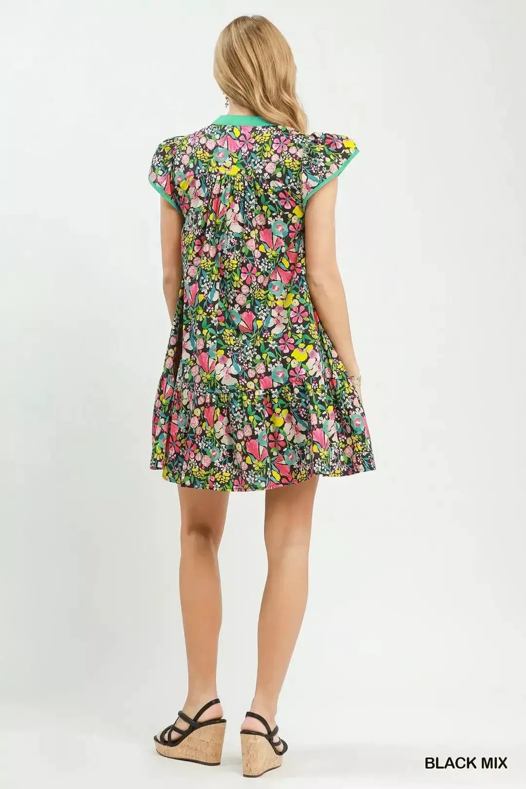 Umgee Floral Flutter Sleeve Tiered Mini Dress - Fritsch & Co.