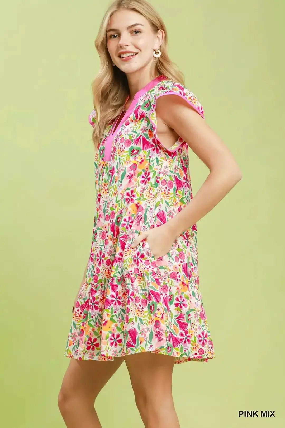 Umgee Floral Flutter Sleeve Tiered Mini Dress - Fritsch & Co.