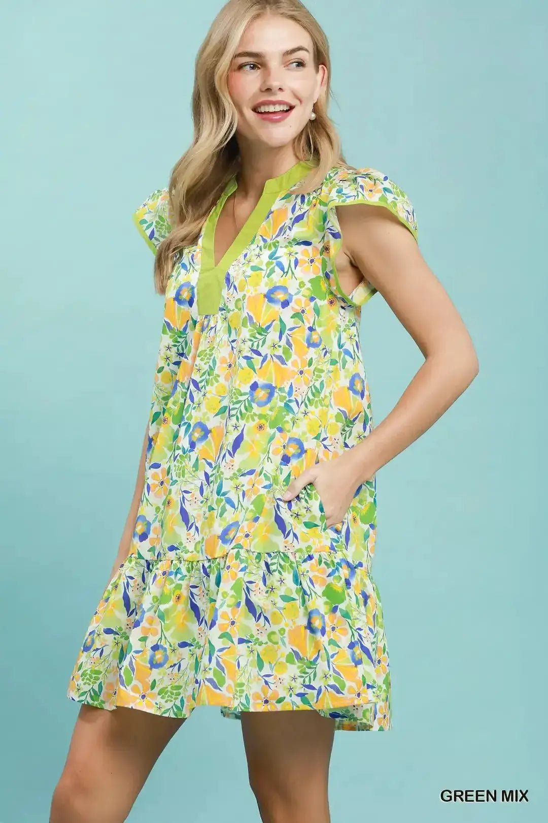 Umgee Floral Flutter Sleeve Tiered Mini Dress - Fritsch & Co.