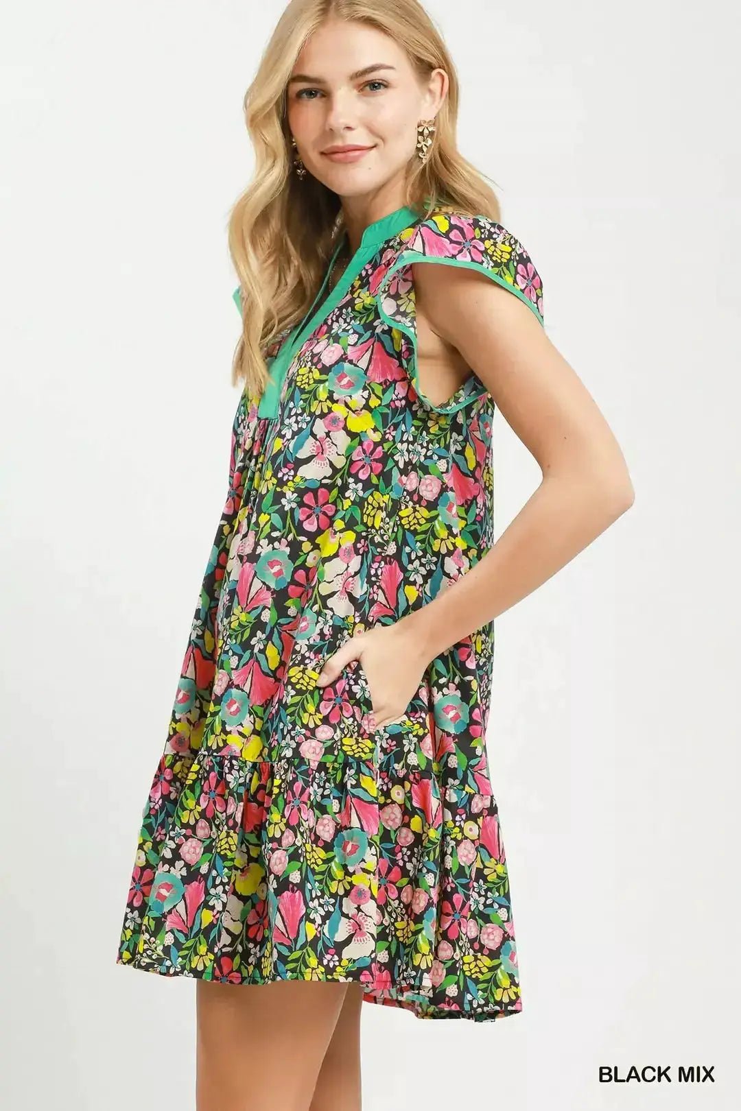 Umgee Floral Flutter Sleeve Tiered Mini Dress - Fritsch & Co.