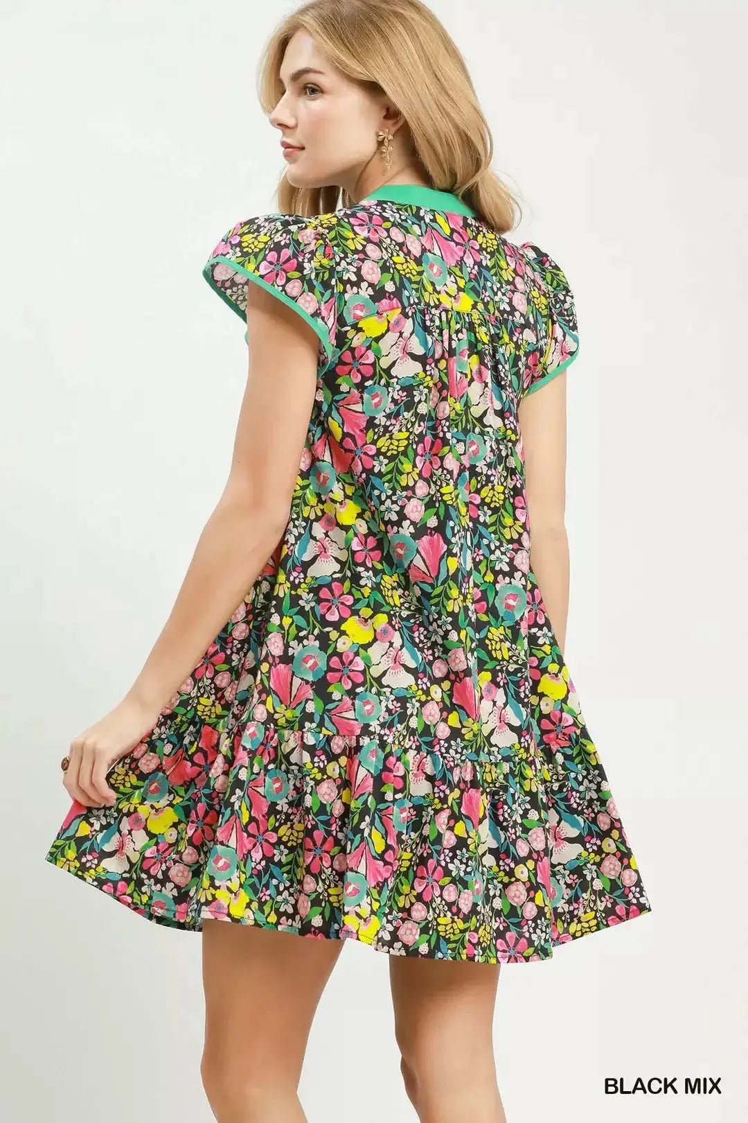 Umgee Floral Flutter Sleeve Tiered Mini Dress - Fritsch & Co.