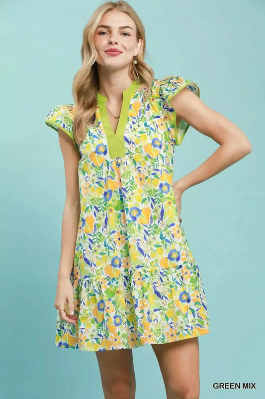 Umgee Floral Flutter Sleeve Tiered Mini Dress - Fritsch & Co.