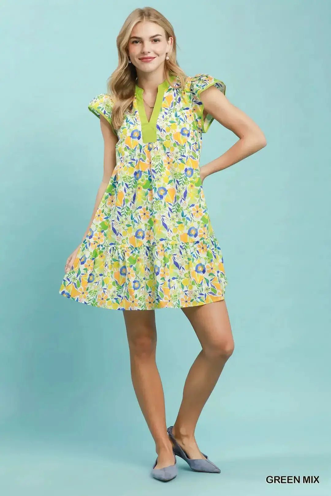 Umgee Floral Flutter Sleeve Tiered Mini Dress - Fritsch & Co.